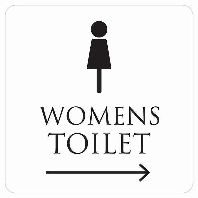 トイレ 御手洗 TOILET トイレマーク ホワイト ブラック WOMENS 右 矢印 ステッカー 正方形 シール サインステッカー 誘導表示 ピクトサイン ピクトグラム 選べるサイズ