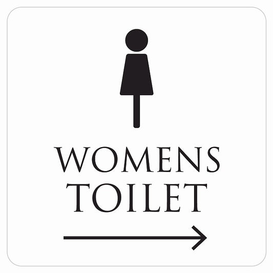 トイレ 御手洗 TOILET トイレマーク ホワイト ブラック WOMENS 右 矢印 ステッカー 正方形 シール サインステッカー 誘導表示 ピクトサイン ピクトグラム 選べるサイズ