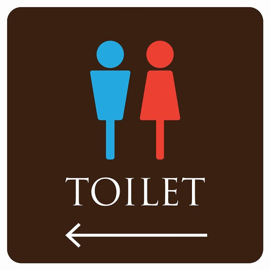 トイレ 御手洗 TOILET トイレマーク ブラウン＆カラー 男女マーク 左 矢印 ステッカー 正方形 シール サインステッカー 誘導表示 ピクトサイン ピクトグラム 選べるサイズ