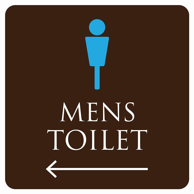 トイレ 御手洗 TOILET トイレマーク ブラウン＆カラー MENS 左 矢印 ステッカー 正方形 シール サインステッカー 誘導表示 ピクトサイン ピクトグラム 選べるサイズ