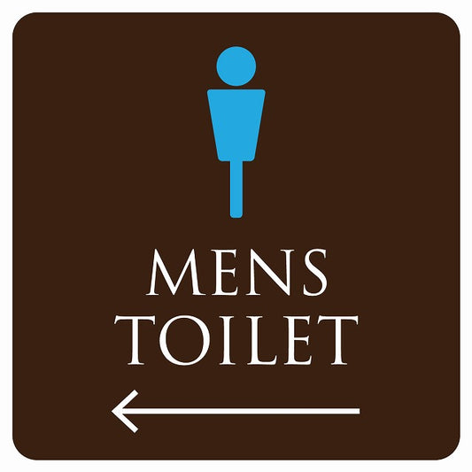 トイレ 御手洗 TOILET トイレマーク ブラウン＆カラー MENS 左 矢印 ステッカー 正方形 シール サインステッカー 誘導表示 ピクトサイン ピクトグラム 選べるサイズ
