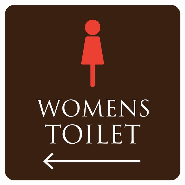 トイレ 御手洗 TOILET トイレマーク ブラウン＆カラー WOMENS 左 矢印 ステッカー 正方形 シール サインステッカー 誘導表示 ピクトサイン ピクトグラム 選べるサイズ