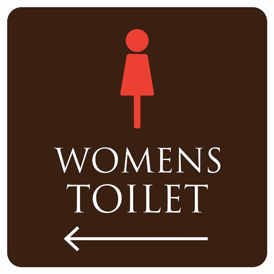 トイレ 御手洗 TOILET トイレマーク ブラウン＆カラー WOMENS 左 矢印 ステッカー 正方形 シール サインステッカー 誘導表示 ピクトサイン ピクトグラム 選べるサイズ