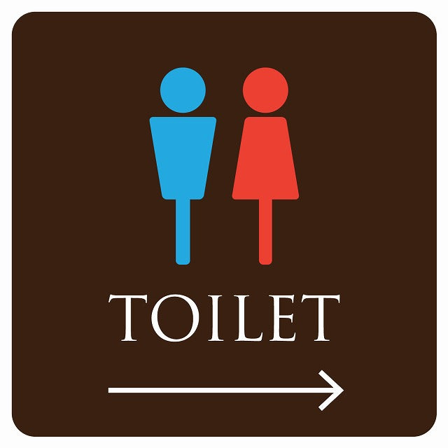 トイレ 御手洗 TOILET トイレマーク ブラウン＆カラー 男女マーク 右 矢印 ステッカー 正方形 シール サインステッカー 誘導表示 ピクトサイン ピクトグラム 選べるサイズ