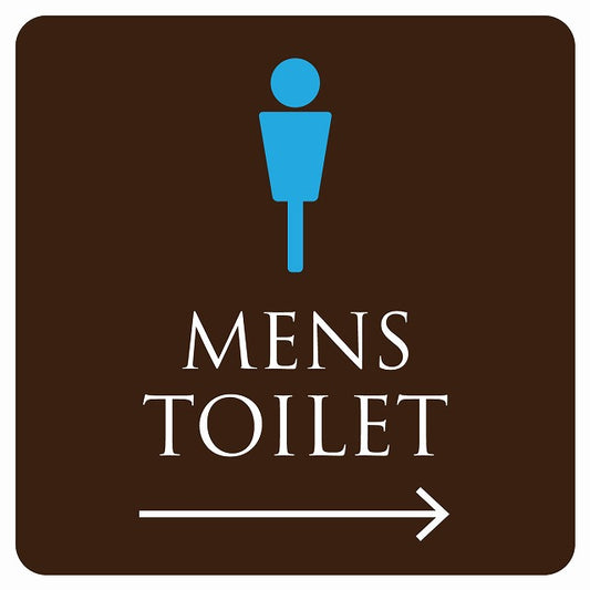 トイレ 御手洗 TOILET トイレマーク ブラウン＆カラー MENS 右 矢印 ステッカー 正方形 シール サインステッカー 誘導表示 ピクトサイン ピクトグラム 選べるサイズ