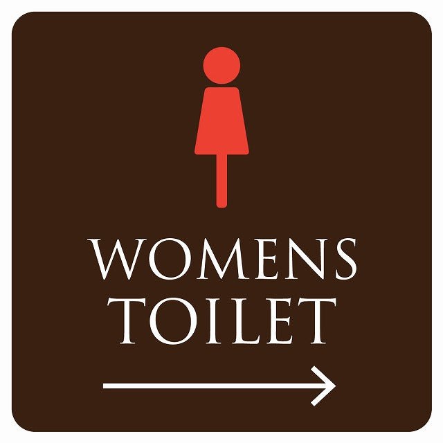 トイレ 御手洗 TOILET トイレマーク ブラウン＆カラー WOMENS 右 矢印 ステッカー 正方形 シール サインステッカー 誘導表示 ピクトサイン ピクトグラム 選べるサイズ