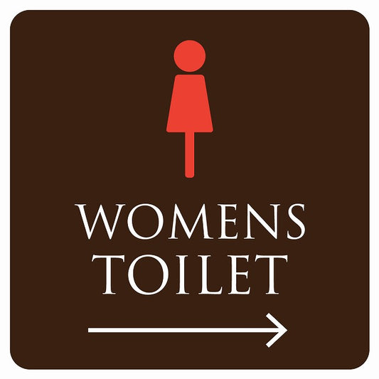 トイレ 御手洗 TOILET トイレマーク ブラウン＆カラー WOMENS 右 矢印 ステッカー 正方形 シール サインステッカー 誘導表示 ピクトサイン ピクトグラム 選べるサイズ