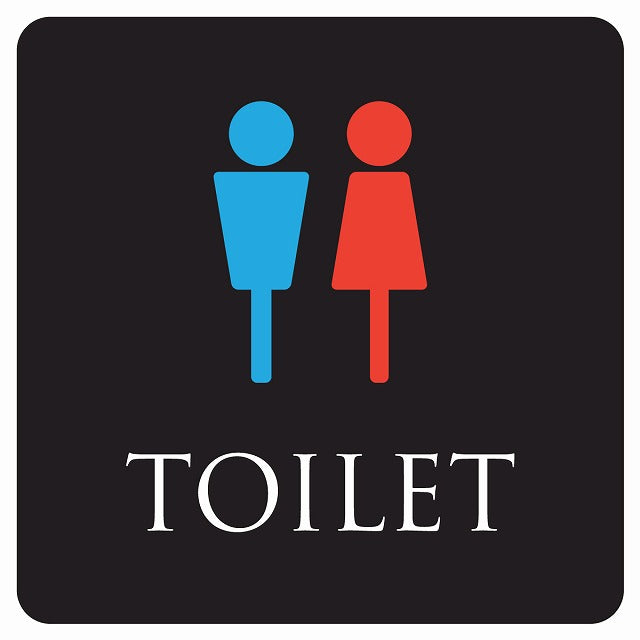 トイレ 御手洗 TOILET トイレマーク ブラック＆カラー 男女マーク ステッカー 正方形 シール サインステッカー 案内表示 施設用 ピクトサイン ピクトグラム 選べるサイズ