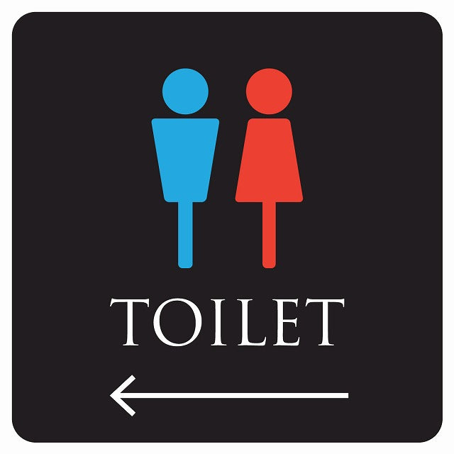 トイレ 御手洗 TOILET トイレマーク ブラック＆カラー 男女マーク 左 矢印 ステッカー 正方形 シール サインステッカー 誘導表示 ピクトサイン ピクトグラム 選べるサイズ