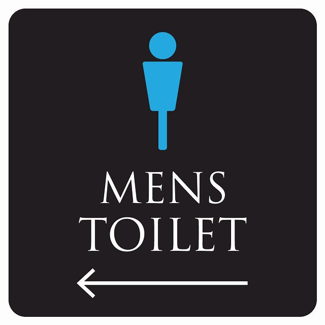 トイレ 御手洗 TOILET トイレマーク ブラック＆カラー MENS 左 矢印 ステッカー 正方形 シール サインステッカー 誘導表示 ピクトサイン ピクトグラム 選べるサイズ