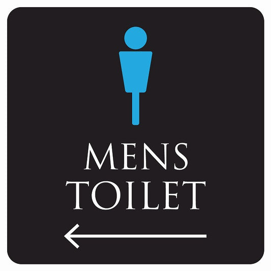 トイレ 御手洗 TOILET トイレマーク ブラック＆カラー MENS 左 矢印 ステッカー 正方形 シール サインステッカー 誘導表示 ピクトサイン ピクトグラム 選べるサイズ