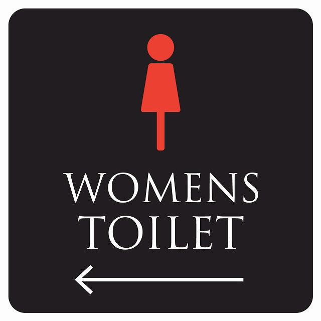 トイレ 御手洗 TOILET トイレマーク ブラック＆カラー WOMENS 左 矢印 ステッカー 正方形 シール サインステッカー 誘導表示 ピクトサイン ピクトグラム 選べるサイズ