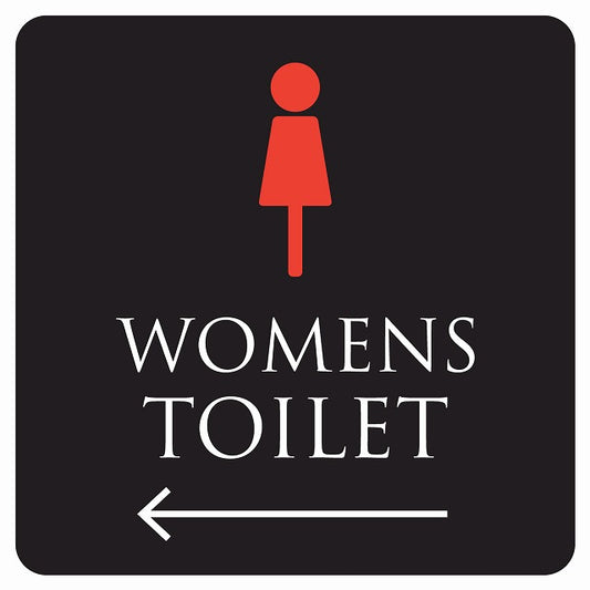 トイレ 御手洗 TOILET トイレマーク ブラック＆カラー WOMENS 左 矢印 ステッカー 正方形 シール サインステッカー 誘導表示 ピクトサイン ピクトグラム 選べるサイズ