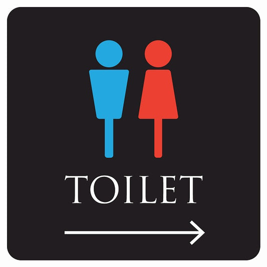 トイレ 御手洗 TOILET トイレマーク ブラック＆カラー 男女マーク 右 矢印 ステッカー 正方形 シール サインステッカー 誘導表示 ピクトサイン ピクトグラム 選べるサイズ