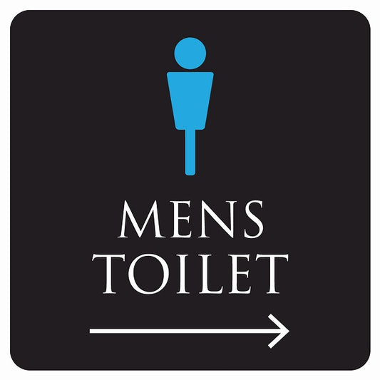 トイレ 御手洗 TOILET トイレマーク ブラック＆カラー MENS 右 矢印 ステッカー 正方形 シール サインステッカー 誘導表示 ピクトサイン ピクトグラム 選べるサイズ