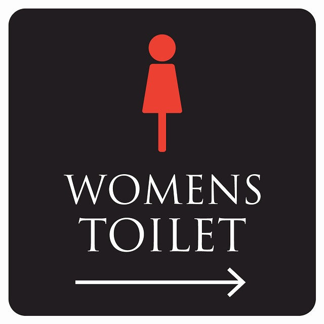 トイレ 御手洗 TOILET トイレマーク ブラック＆カラー WOMENS 右 矢印 ステッカー 正方形 シール サインステッカー 誘導表示 ピクトサイン ピクトグラム 選べるサイズ