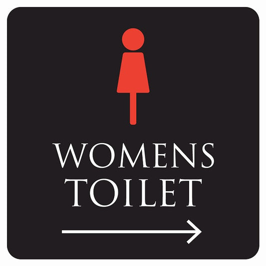 トイレ 御手洗 TOILET トイレマーク ブラック＆カラー WOMENS 右 矢印 ステッカー 正方形 シール サインステッカー 誘導表示 ピクトサイン ピクトグラム 選べるサイズ