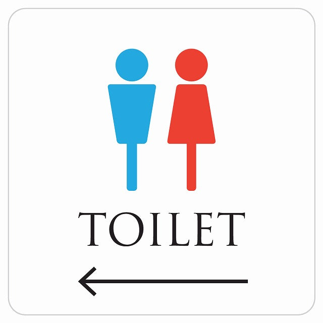 トイレ 御手洗 TOILET トイレマーク ホワイト＆カラー 男女マーク 左 矢印 ステッカー 正方形 シール サインステッカー 誘導表示 ピクトサイン ピクトグラム 選べるサイズ