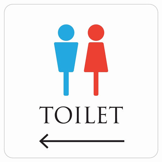 トイレ 御手洗 TOILET トイレマーク ホワイト＆カラー 男女マーク 左 矢印 ステッカー 正方形 シール サインステッカー 誘導表示 ピクトサイン ピクトグラム 選べるサイズ