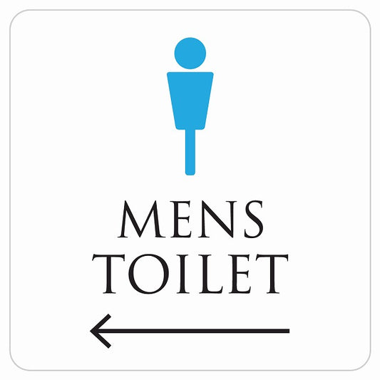 トイレ 御手洗 TOILET トイレマーク ホワイト＆カラー MENS 左 矢印 ステッカー 正方形 シール サインステッカー 誘導表示 ピクトサイン ピクトグラム 選べるサイズ