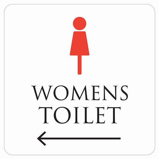 トイレ 御手洗 TOILET トイレマーク ホワイト＆カラー WOMENS 左 矢印 ステッカー 正方形 シール サインステッカー 誘導表示 ピクトサイン ピクトグラム 選べるサイズ
