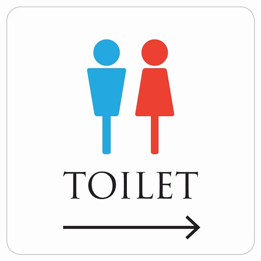 トイレ 御手洗 TOILET トイレマーク ホワイト＆カラー 男女マーク 右 矢印 ステッカー 正方形 シール サインステッカー 誘導表示 ピクトサイン ピクトグラム 選べるサイズ