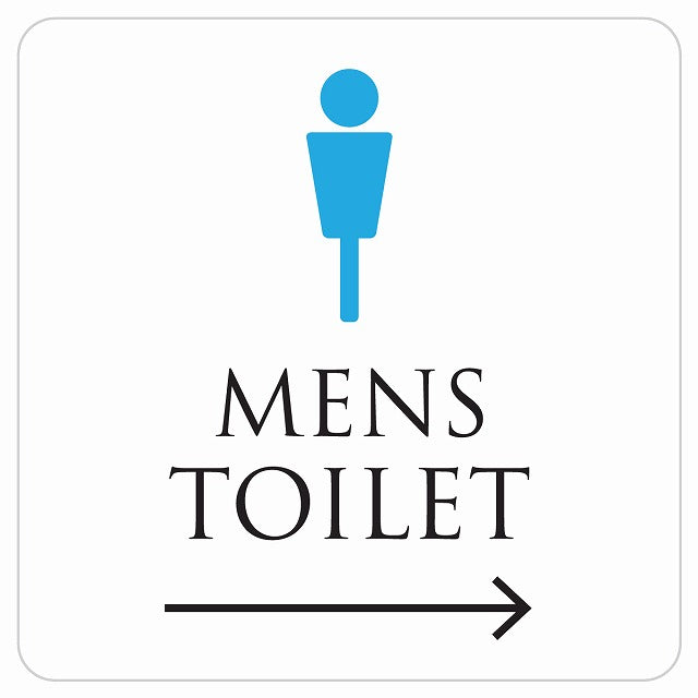 トイレ 御手洗 TOILET トイレマーク ホワイト＆カラー MENS 右 矢印 ステッカー 正方形 シール サインステッカー 誘導表示 ピクトサイン ピクトグラム 選べるサイズ
