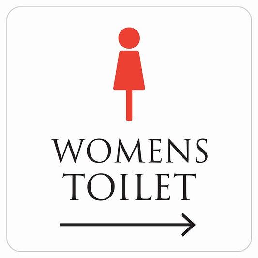 トイレ 御手洗 TOILET トイレマーク ホワイト＆カラー WOMENS 右 矢印 ステッカー 正方形 シール サインステッカー 誘導表示 ピクトサイン ピクトグラム 選べるサイズ