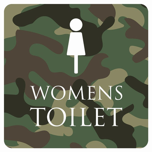 トイレ 御手洗 TOILET トイレマーク 迷彩 カラー WOMENS ステッカー 正方形 シール サインステッカー 案内表示 施設用 ピクトサイン ピクトグラム 選べるサイズ