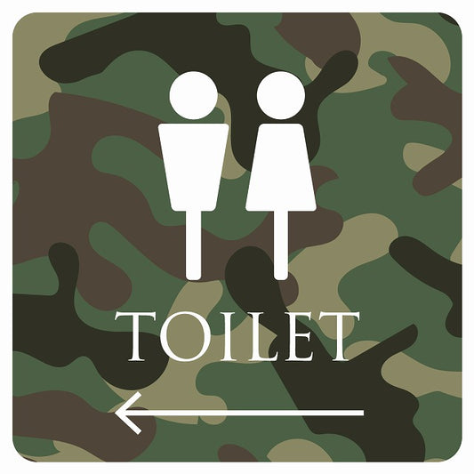 トイレ 御手洗 TOILET トイレマーク 迷彩 カラー 男女マーク 左 矢印 ステッカー 正方形 シール サインステッカー 誘導表示 ピクトサイン ピクトグラム 選べるサイズ