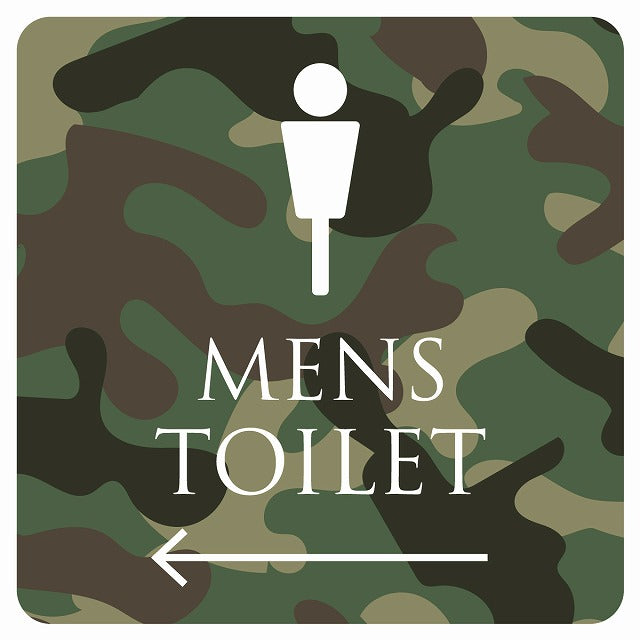 トイレ 御手洗 TOILET トイレマーク 迷彩 カラー MENS 左 矢印 ステッカー 正方形 シール サインステッカー 誘導表示 ピクトサイン ピクトグラム 選べるサイズ
