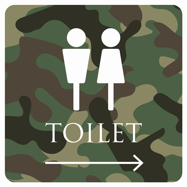 トイレ 御手洗 TOILET トイレマーク 迷彩 カラー 男女マーク 右 矢印 ステッカー 正方形 シール サインステッカー 誘導表示 ピクトサイン ピクトグラム 選べるサイズ