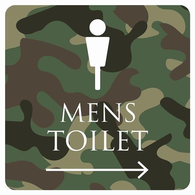 トイレ 御手洗 TOILET トイレマーク 迷彩 カラー MENS 右 矢印 ステッカー 正方形 シール サインステッカー 誘導表示 ピクトサイン ピクトグラム 選べるサイズ