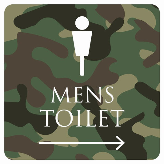 トイレ 御手洗 TOILET トイレマーク 迷彩 カラー MENS 右 矢印 ステッカー 正方形 シール サインステッカー 誘導表示 ピクトサイン ピクトグラム 選べるサイズ