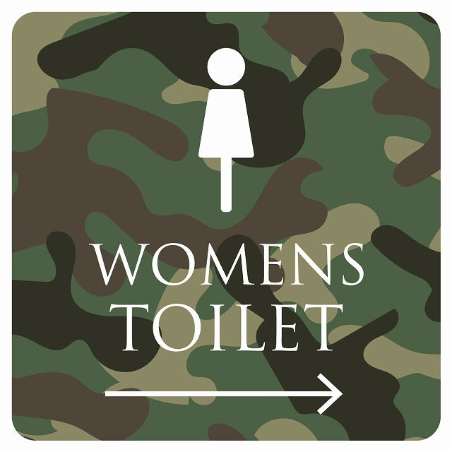 トイレ 御手洗 TOILET トイレマーク 迷彩 カラー WOMENS 右 矢印 ステッカー 正方形 シール サインステッカー 誘導表示 ピクトサイン ピクトグラム 選べるサイズ
