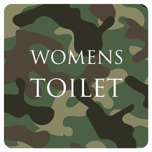 トイレ 御手洗 TOILET トイレマーク 迷彩 カラー WOMENS 文字タイプ ステッカー 正方形 シール サインステッカー 案内表示 施設用 ピクトサイン ピクトグラム 選べるサイズ