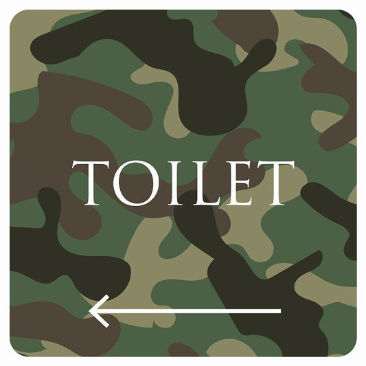 トイレ 御手洗 TOILET トイレマーク 迷彩 カラー 左 文字タイプ ステッカー 正方形 シール サインステッカー 案内表示 施設用 ピクトサイン ピクトグラム 選べるサイズ