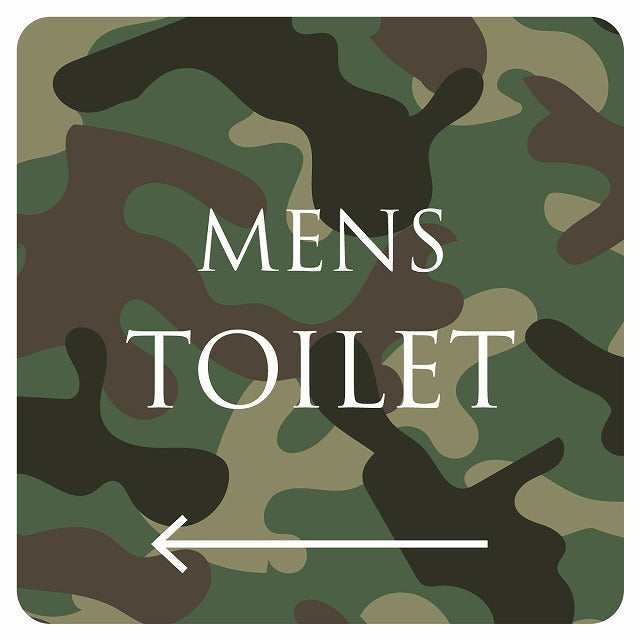 トイレ 御手洗 TOILET トイレマーク 迷彩 カラー MENS 左 文字タイプ ステッカー 正方形 シール サインステッカー 案内表示 施設用 ピクトサイン ピクトグラム 選べるサイズ