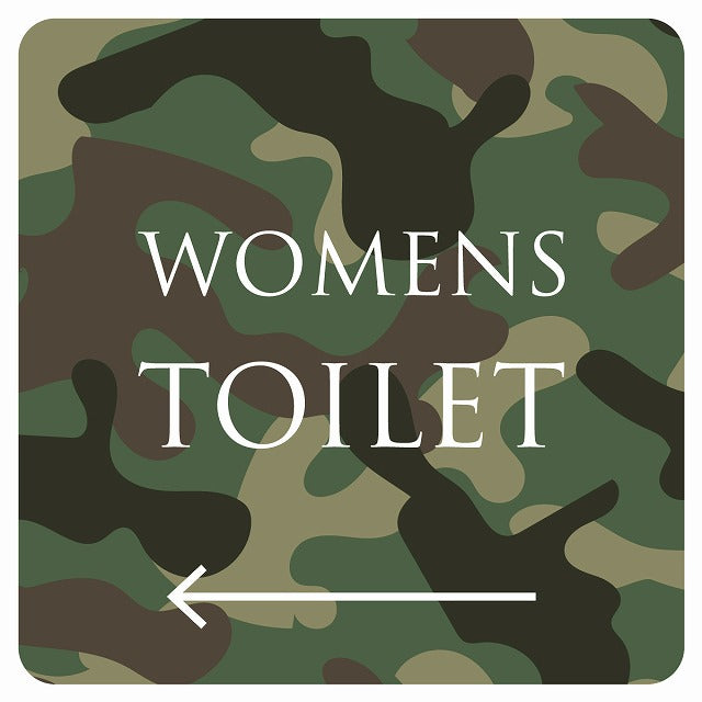 トイレ 御手洗 TOILET トイレマーク 迷彩 カラー WOMENS 左 文字タイプ ステッカー 正方形 シール サインステッカー 案内表示 施設用 ピクトサイン ピクトグラム 選べるサイズ