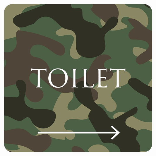 トイレ 御手洗 TOILET トイレマーク 迷彩 カラー 右 文字タイプ ステッカー 正方形 シール サインステッカー 案内表示 施設用 ピクトサイン ピクトグラム 選べるサイズ