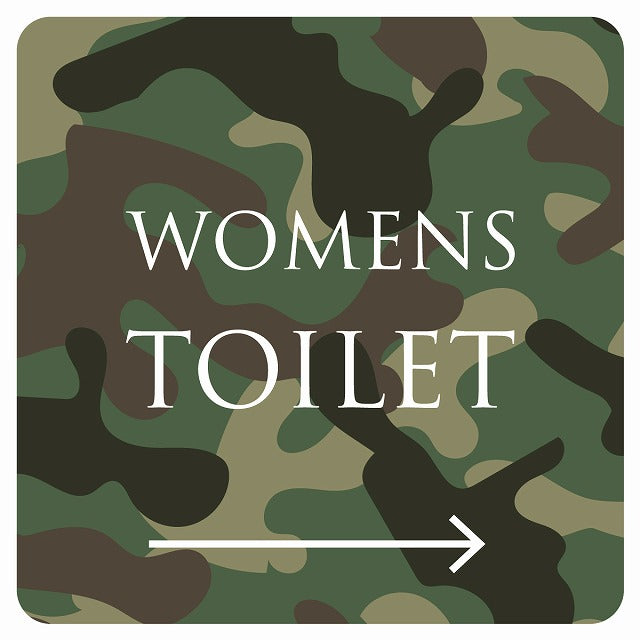トイレ 御手洗 TOILET トイレマーク 迷彩 カラー WOMENS 右 文字タイプ ステッカー 正方形 シール サインステッカー 案内表示 施設用 ピクトサイン ピクトグラム 選べるサイズ