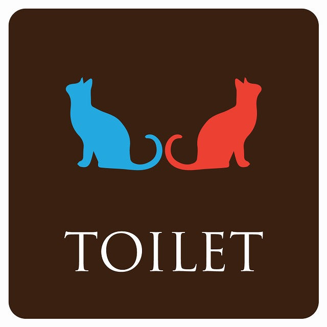 トイレ 御手洗 TOILET トイレマーク ねこ 猫 ネコ ブラウン カラー 男女マーク ステッカー 正方形 シール サインステッカー 案内表示 施設用 ピクトサイン ピクトグラム 選べるサイズ