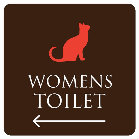 トイレ 御手洗 TOILET トイレマーク ねこ 猫 ネコ ブラウン カラー WOMENS 左 矢印 ステッカー 正方形 シール サインステッカー 誘導表示 ピクトサイン ピクトグラム 選べるサイズ