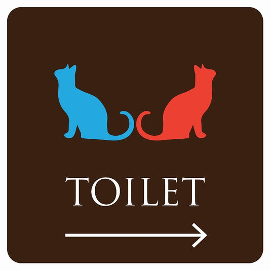 トイレ 御手洗 TOILET トイレマーク ねこ 猫 ネコ ブラウン カラー 男女マーク 右 矢印 ステッカー 正方形 シール サインステッカー 誘導表示 ピクトサイン ピクトグラム 選べるサイズ