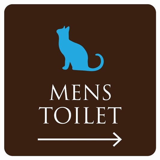 トイレ 御手洗 TOILET トイレマーク ねこ 猫 ネコ ブラウン カラー MENS 右 矢印 ステッカー 正方形 シール サインステッカー 誘導表示 ピクトサイン ピクトグラム 選べるサイズ