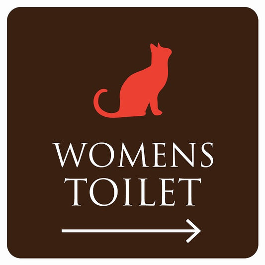トイレ 御手洗 TOILET トイレマーク ねこ 猫 ネコ ブラウン カラー WOMENS 右 矢印 ステッカー 正方形 シール サインステッカー 誘導表示 ピクトサイン ピクトグラム 選べるサイズ