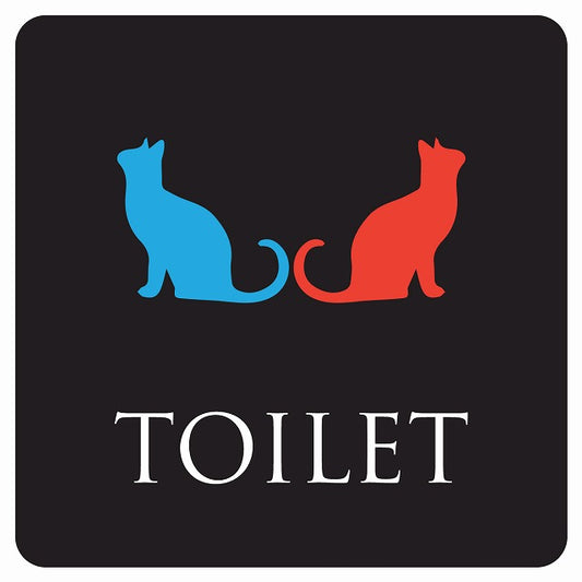 トイレ 御手洗 TOILET トイレマーク ねこ 猫 ネコ ブラック カラー 男女マーク ステッカー 正方形 シール サインステッカー 案内表示 施設用 ピクトサイン ピクトグラム 選べるサイズ