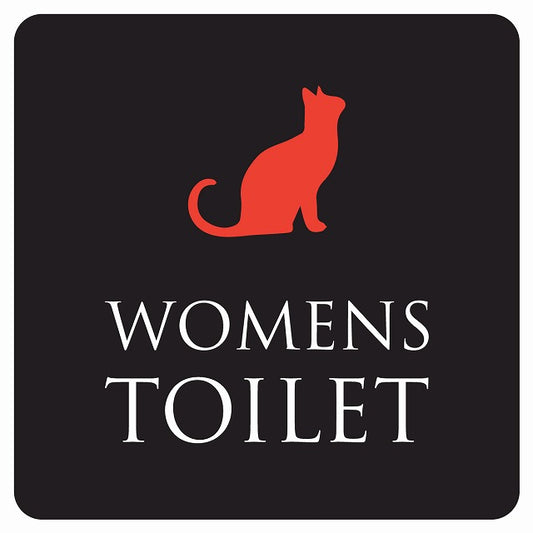 トイレ 御手洗 TOILET トイレマーク ねこ 猫 ネコ ブラック カラー WOMENS ステッカー 正方形 シール サインステッカー 案内表示 施設用 ピクトサイン ピクトグラム 選べるサイズ