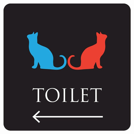 トイレ 御手洗 TOILET トイレマーク ねこ 猫 ネコ ブラック カラー 男女マーク 左 矢印 ステッカー 正方形 シール サインステッカー 誘導表示 ピクトサイン ピクトグラム 選べるサイズ