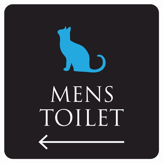トイレ 御手洗 TOILET トイレマーク ねこ 猫 ネコ ブラック カラー MENS 左 矢印 ステッカー 正方形 シール サインステッカー 誘導表示 ピクトサイン ピクトグラム 選べるサイズ